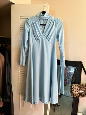 Vintage Baby Blue Long Sleeve A-Line Gown